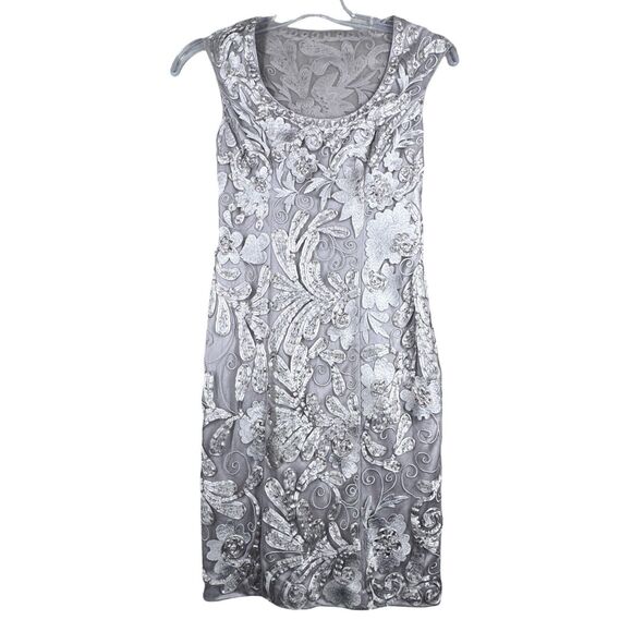 Sue Wong Dress Womens 2 Silver Textured Art Deco Elegant Formal Gown‎ Party Glam - Picture 1 of 10